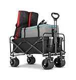 Faltbarer Trolley mit Rädern, 100 l, Traglast bis 150 kg, zusammenklappbarer Handwagen mit 4 um 360 ° drehbaren Rädern, verstellbarer Griff, zusammenklappbarer Wagen mit 2 Getränkehaltern, für Camping
