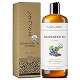 MAYJAM Traubenkernöl Bio 473ML, Hochwertiges Kaltgepresst Trägeröl Rein und Natürlich für Haut, Haar, Körper, Massage, Hautöl Reparatur und Pflege, USDA Organic, Grapeseed Oil