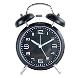 ULTECHNOVO Doppelglockenwecker mit Nachtlicht Lauter Analogwecker für Studenten Leise und Stilvolles Design für Tiefschläfer Batteriebetrieben Schwarz
