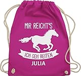 Turnbeutel Rucksack - Pferd Pferde - Mir reichts ich geh reiten - Unisize - Fuchsia - tasche zum reit sachen für mädchen pferden gehe beutel pferderucksäcke pferdemotiv reicht s turnsack