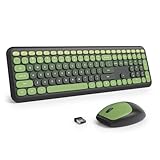 SbocKeeb Kabellose Schreibmaschine Tastatur und Maus Combo Retro 104 Tasten volle Größe Büroset Meerblau Tastatur mit leisen runden Tastenkappen, ideal für Laptop und Desktop-PCs, niedliches Design