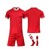 Fußball Trikot Set für Kinder, Kinder Fussball Trikot, DIY Fußball T-Shirt Shorts Socken für Junge Fußballtraining, Outdoor Football Jersey Trikots