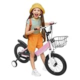 SICHENSH 14 Zoll Fahrrad Kinderfahrrad, Einstellbare Höhe Kinder Fahrrad, Neutral Kinderfahrrad mit Abnehmbare Stützräder, Jugend Fahrrad, Balance-Fahrrad für Jungen Mädchen (Rosa)