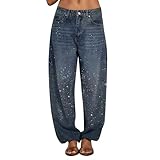Damen Baggy Jeans Hip Hop Lange Jeans Y2K Lose Gerade Hohe Taille Bootcut Weitem Bein Boyfriend Denim Streetwear Cargohose Lockere Lässige Strass Jeanshose Outdoorhose Breite High Waist Freizeithose