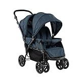 GOPLUS Geschwisterwagen klappbar, zwillingskinderwagen mit verstellbarer Vordach & Rückenlehnen, kinderwagen zwillinge bis 30 kg belastbar, für Babys ab 6 Monate (Blau)