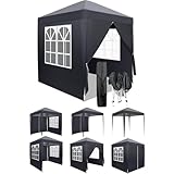 LEADZM 2x2m Pavillon,Pop-up,Winddicht,Wasserdicht,Faltpavillon,UV Schutz 50+,Höhenverstellbar,mit 4 Seitenteilen,für Outdoor, Garten, Party, Camping,Dunkelgrau