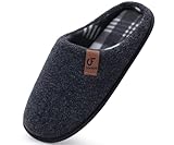 COFACE Hausschuhe Herren Filz Warme Bequem Männer Pantoffeln mit Anti-Rutsch Gummisohle für Drinnen und Draussen Schwarz Größe 44