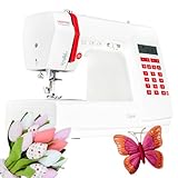 VERITAS Nähmaschine Claire I Computer-Nähmaschine Freiarm I 197 Stiche mit Speicherfunktion I Fußpedal I Alphabet & Zahlen I Einfädelhilfe, Fadenabschneider I LCD-Display & LED-Nählicht (weiß)