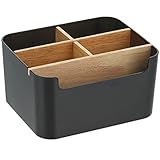 VICDUEKG Schreibtisch Organizer, 5 Fächer Bambus Büro Organizer mit Stifthalter, Aufbewahrungsbox Desk Organizer für Stifte, Kosmetika, Haftnotizen (Schwarz)