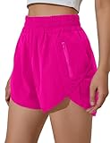 BMJL Damen-Lauf-Shorts, elastisch, hohe Taille, Tasche, sportliche Workout-Shorts, schnelltrocknend, athletische Shorts, Helles Rosa, Groß
