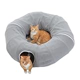 PAWZ Road Plüsch Katzentunnel große Katzen, Kaninchen Tunnel, Katzenspielzeug, 2 in 1 Donut Kreisform Katzentunnel & Katzenbett Durchmesser 85 cm, der Tunnel, Grau