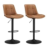VASAGLE Barhocker 2er Set, Barstühle höhenverstellbar, drehbare Küchenhocker, gesteppter PU-Bezug, mit Rückenlehne und Fußstütze, Esszimmer, Theke, Stahl, karamellbraun LJB095K01