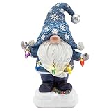 TERESA'S COLLECTIONS Weihnachten deko, Gartendeko für Draußen, Weihnachtsdeko Aussen Solar, Gartendeko aus Kunstharz, Christmas Deko Outdoor, Blaue Weihnachtswichtel 22cm