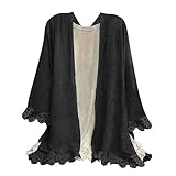 Leinenbluse Damen T-Shirt Lässig Einfarbig Baumwolle Leinen Langarm Patchwork Plissierte mit Spitze Oberteile Oversize Langarmshirt Große Größen Elegant Longbluse Locker Basic Tops