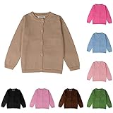 Strickjacke Kinder Mädchen Basic Baumwoll Strickpullover Langarm mit Knöpfen Pullover Cardigan Einfarbige Rundhals Pulli Jacke Warm Gestrickte (Pink-a, 12-18 Months)