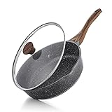 SENSARTE Antihaft Pfanne 26cm, Tiefe Bratpfanne mit Deckel, Schweizer Granitbeschichtung Kochpfanne Gesunde Steinpfanne Kochgeschirr Kochpfanne, Induktion Geeignet, PFOA Frei