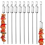 10 Stück Grillspieße, Grillspieße Edelstahl Set mit Schieberegler, Edelstahl Lange Spieße Schaschlikspieße Fleischspieße, für Lagerfeuer Oder Grillschale