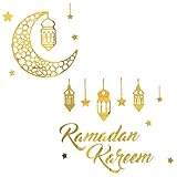 KAILIKETIY 1Blatt DIY Acrylmondstern Wandaufkleber Ramadan Fensterdekor Eid Mubarak Zieraufkleber für Büro Wohnzimmer und Schlafzimmer Goldene Spiegeloberfläche