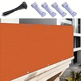 Balkon Sichtschutz Wetterfest, 110x300CM, PES Balkonabdeckung Windschutz, Balkonsichtschutz blickdichte Windschutz mit, Balkonverkleidung 100% PrivatsphäreBalkonverkleidung für Außengeländer, Orange