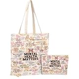 jeilink Inspirierende Make-up-Kosmetiktasche, Canvas-Tragetasche, Strandtasche zum Einkaufen, Geschenke für Frauen, Lehrer, Mutter, Krankenschwester, Geburtstag, Mental Health1 0942, 9.8*6.9 inches