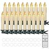Cibnew Christbaumkerzen Kabellos Weihnachtskerzen Outdoor LED Kerzen mit Fernbedienung,Timer-Funktion Warmweiß Wasserdichte Dimmbar für Weihnachtsbaum,Geburtstags,Party(20er Beige)