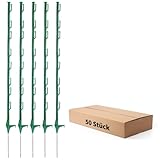 FENSMILE 50 Stück Weidezaunpfähle Kunststoff, Höhe 122cm, Einzeltritt, Zaunpfosten mit Ösen für Bänder, Seile, Litzen oder Drähte, Ideal für Elektrozaun, grün
