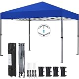 Yaheetech 3x3m Pop Up Pavillon Faltpavillon Wasserdicht Stabil, One Push Gartenpavillon UV-Schutz 50+ Partyzelt Faltzelt inkl. 8 Bodennägel & 4 Sandsäcke & 1 Tragetasche für Camping Strand, Blau
