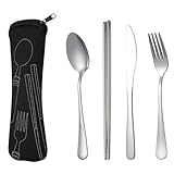 Okeeyseda 4-Teiliges Set Tragbarer -Steakmesser-Set Aus Edelstahl mit Tasche Schwarz