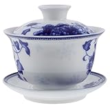 DONFAMDS Chinesische Teetasse mit Deckel aus Hitze und Kältebeständigem Porzellan Klassisch Blau Weißes Teegeschirr Bruchsichere Gongfu Teeschale für Teezeremonie Zuhause Zufälliger Stil