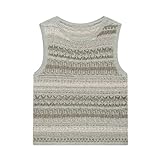 Ärmellose Strickweste für Damen, kontrastfarben, schmale Passform, grau, L