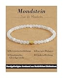 Landorilo Armband Damen, 4mm Echten Naturstein mit 925 Vergoldeten Liebesperlen, Heilsteine Yoga Perlenarmband, Weihnachten, Geburtstag, Jahrestag Geschenk für Frauen(Mondstein)