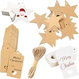 BELSVOR 100 Stück Geschenkanhänger weihnachten, 100 STK geschenkanhänger Kraftpapier und Bündel Schnur 20M, Geschenkanhänger Weihnachten für Geburtstag/Weihnachten/Dekoration