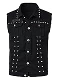 Yukirtiq Herren Jeansweste Zerrissen Ärmellos Jeansjacke Slim Fit Motorradweste mit Niete Denim Weste Sommerweste Jeans für Männer, Schwarz, L