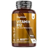 Vitamin B12-500mcg pro Tablette - 365 vegane Tabletten - 1 Jahr Vorrat - Reines Methylcobalamin - Vitamin B 12 trägt zur normalen Funktion des Nervensystems bei (EFSA) - Glutenfrei - WeightWorld