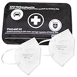 BigDean Petex Verbandskasten DIN 13164:2014 - Verbandtasche schwarz mit 2x beigelegten Leikang FFP2 Masken - KFZ Auto PKW Motorrad Erste Hilfe Set Kasten - Gültig für 2022