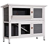 Lovupet Kaninchenstall Hasenstall Kleintierstall Hasenvilla Meerschweinchen Stall 0323, doppelstöckiger, mit Heuraufe, Indoor und Outdoor, Wetterfest, UV-beständig, 122 x 51 x 101 cm(Grau)