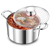 TEAMFAR Kochtopf, 20cm Topf Induktion aus 3-Lagen Edeastahl, 3,3L Nudeltopf Fleischtopf mit Glasdeckel für alle Herdarten, Edeastahl poliert & Unbeschichtet, Gesund, Spülmaschinenfest