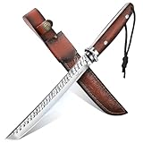 TAN REN Outdoor Messer 21 cm, Survival Messer Mit Lederscheide, Scharfes Jagdmesser Feststehende Klinge, D2 Messer Outdoor, Full Tang Holzgriff Gürtelmesser, Bushcraft Messer für Camping