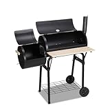 Jaxguom Holzkohle Grill Multifunktionaler mit Thermometer, Räucherofen und Grillfunktion, Grill mit Deckel, Rädern, Grillwagen mit Luftregulierung