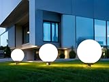Dapo 3X Außen-Garten-Kugel-Leuchte MARLON D:20+30+40cm Kunststoff-Kugel weiß mit Erdspieß, strombetrieben E27x1, IP44 Dekorations-Wege-Lampe