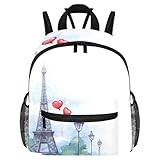 LVTISEE Wasserfarben-Eiffelturm-Rucksack, leichter Rucksack, kleiner Rucksack, Büchertasche, lässiger Tagesrucksack für Reisen, mit Seitentaschen für Flaschen