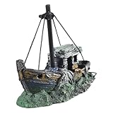 LLINthy Aquarium-Ornamente, versunkenes Schiff, Dekoration, Kunstharz, Schiffshöhle, Fisch für Ornamente, Betta für Zubehör für Einsiedler C