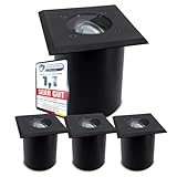 SSC-LUXon JUAVI 4er Set Bodeneinbauleuchte aussen IP67 - Bodenstrahler schwarz matt 230V befahrbar für 1x GU10 (Lieferung ohne Leuchtmittel)