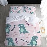 XPINGO Kinder Bettwäsche Dinosaurier 135x200 cm 2teilig 100% Mikrofaser Sommer Weiche Warm Bettbezüge mit Reißverschluss 3D Cartoon Dinosaurier Bettbezug mit Kissenbezüge 80x80 cm（Stil 300-6）