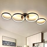 GBLY LED Deckenlampe Modern 4 Flammig in Ringoptik 3000k Warmweiß Deckenleuchte Rund 37W Innen Schwarze Wohnzimmerlampe aus Aluminium für Schlafzimmer Wohnzimmer Flur Büro Arbeitszimmer, 89cm