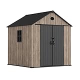 Hoggar - Gartenhaus aus Harz, 5,02 m² Oak O50, inklusive Boden, Seitenfenster, Premium-Holzoptik, breite Doppeltür, UV-Schutz und wasserdicht, Verschluss mit Bolzen, Belüftungsöffnungen