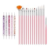Nail Art Pinsel Set, 20pcs Nageldesign Malerei Pinsel, Professionelle Nail Art Design Pinsel, Nail Fine Liner Pinsel, Rosa