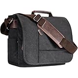 Eshow Umhängetasche Herren aus Canvas, Messenger Bag, Laptoptasche für 15 Zoll Laptop, Premium Herrentasche, Schultertasche, Kuriertasche, Arbeitstasche für Arbeit Uni Freizeit Schwarz, Vintage
