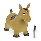 Relaxdays Hüpftier Pferd, inkl. Luftpumpe, Hüpfpferd bis 50 kg, BPA frei, für Kinder ab 3 Jahre, Hüpfspielzeug, braun, Eisen, 7,5 x 41 x 16 cm