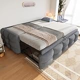Aunvla Polsterbett Ausziehbares Schlafsofa 90/180 * 190cm, Puffbett, Teddy Samt Stoff, Einzelbett, Doppelbett, Mit Lattenrost, Multifunktionsbett, Grau (Ohne Matratze)